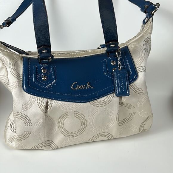 COACH ASHLEY Signature C Cloth Satchel shoulder bag Ivory/Peacock cross body - Picture 2 of 16